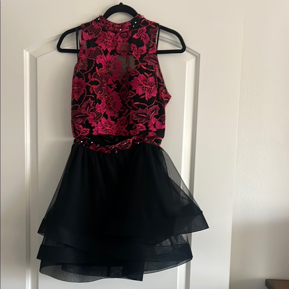 Floral Pink and Black Sleeveless Dress